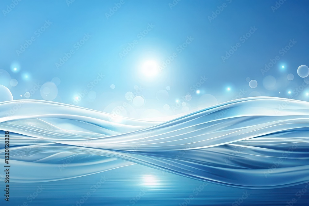 Poster serene abstract water wave design with bright glowing lights reflecting on a calm surface
