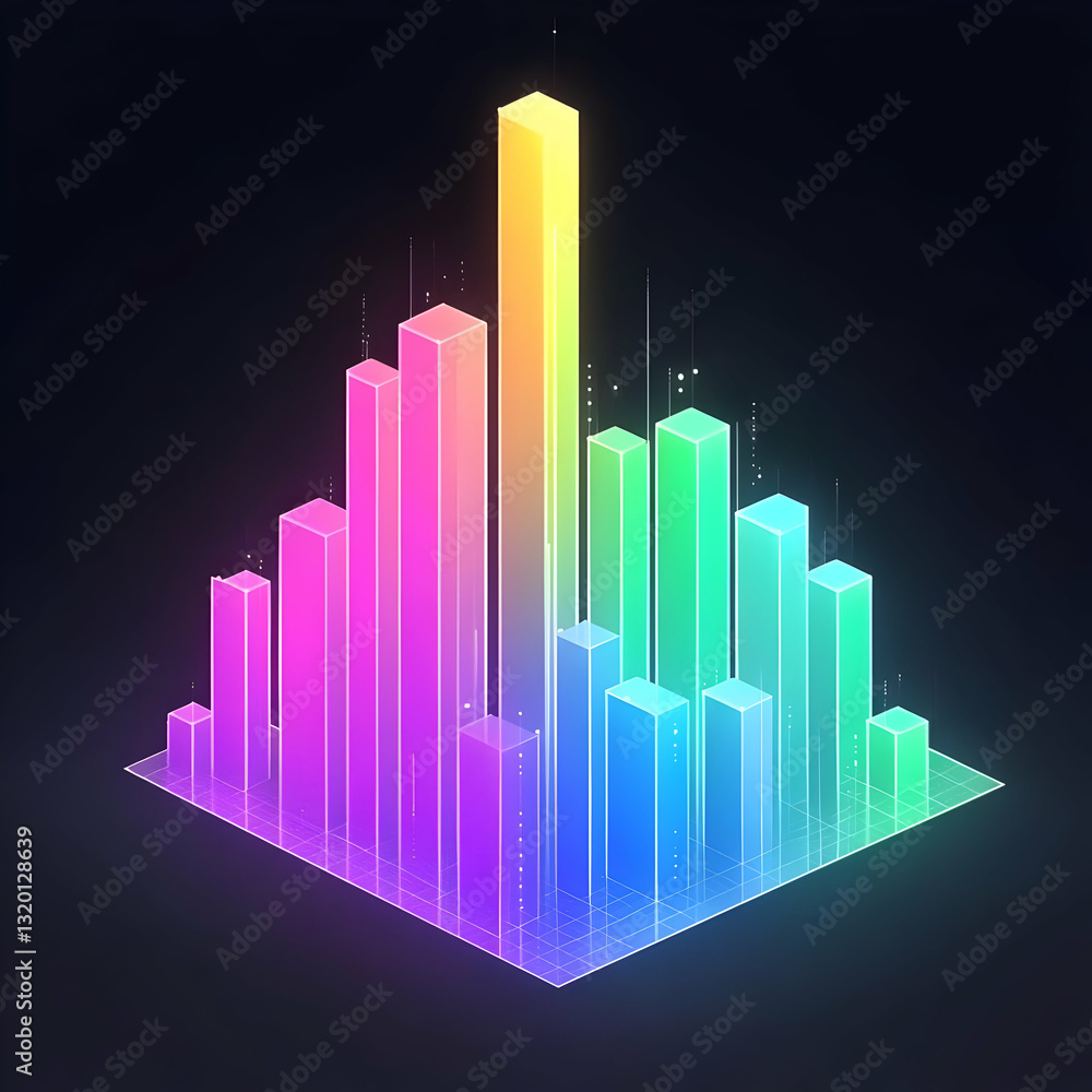Poster vibrant 3d isometric bar chart abstract background, showcasing colorful cubes in a grid pattern with