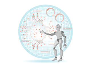 Robot hand voice chat with social icons and binary earth.