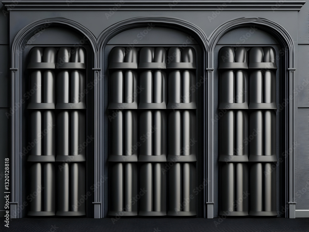 Poster Abstract 3D Render of Triple Arched Monochrome Architectural Facade with Cylindrical Pattern