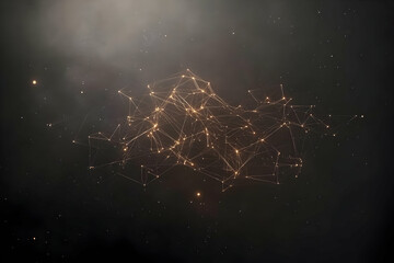 Abstract 3D Golden Constellation Network Illuminates Dark Space Background