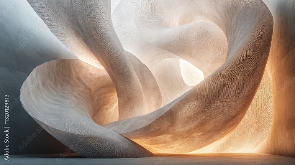 Poster abstract curved forms with light illuminating the flowing structure