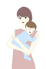 眠っている赤ちゃんを抱っこする若いママ　子育て