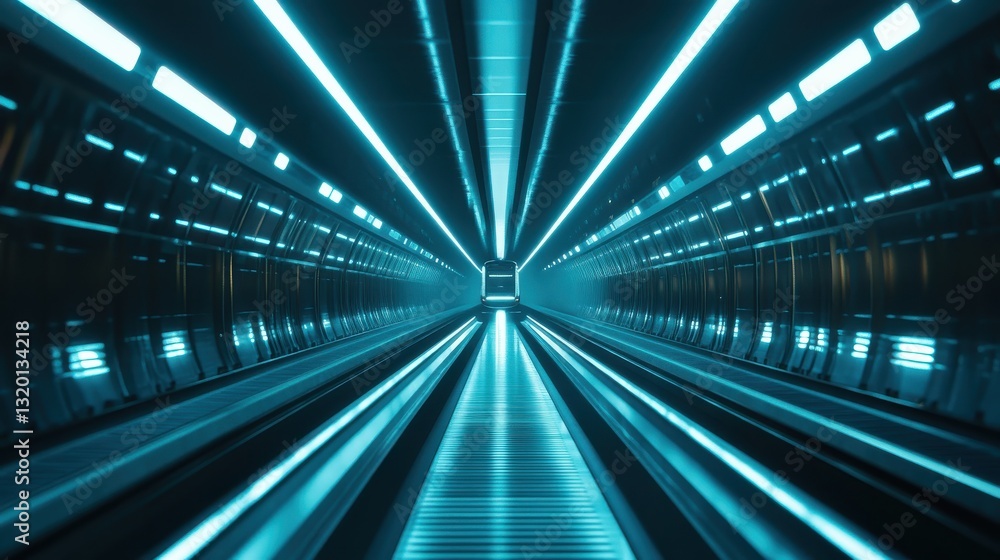 Poster futuristic tunnel with neon lights and sleek design for sci-fi and technology concepts in modern env