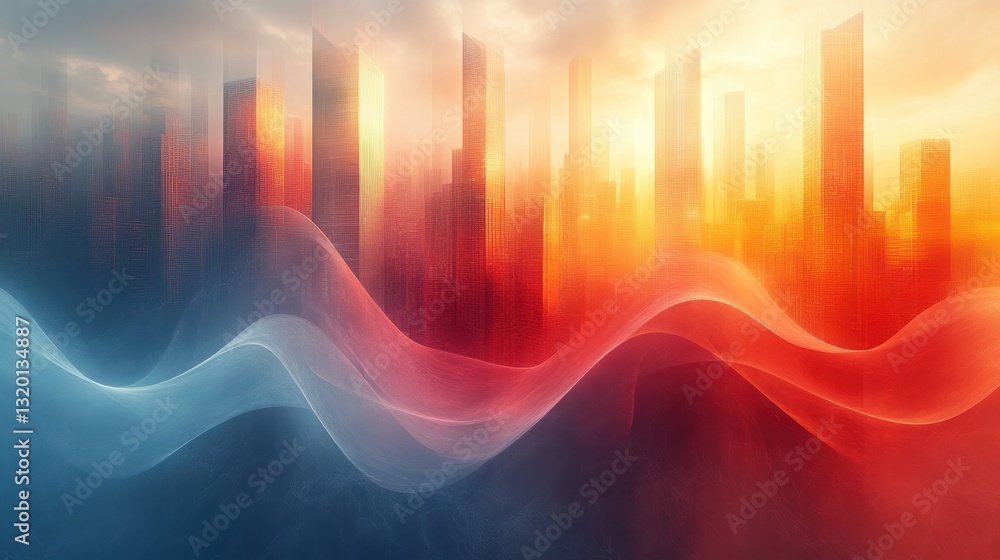 Poster Futuristic Abstract Business Chart Template with Colorful Wave Gradient for Finance Presentation