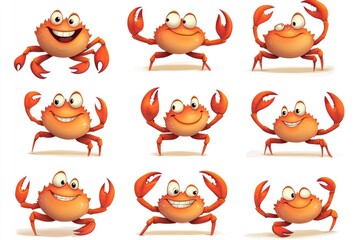 Cartoon Crabs With Red Claws And Big Wide Smiling Faces