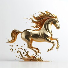 3d metallic gold Brave and strong horse Illustration on a white background