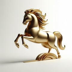 3d metallic gold Brave and strong horse Illustration on a white background