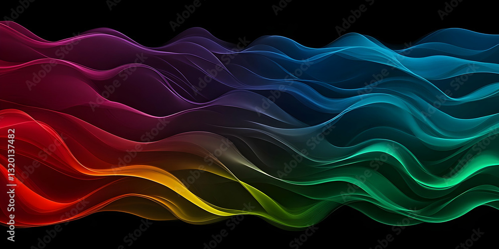 Aufkleber abstract colorful waves flowing dynamically across dark background, creating vibrant, smooth, swirli
