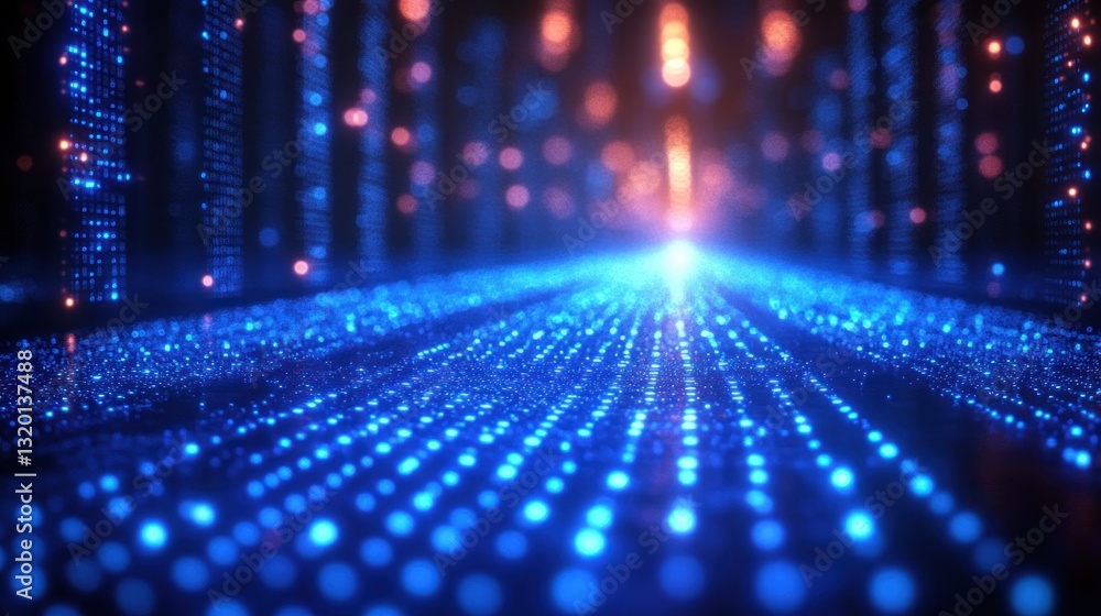 Aufkleber futuristic digital wave grid with glowing neon particles and lines in high-tech background
