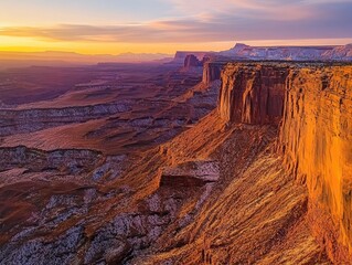 Golden hour illuminates breathtaking canyon vistas in a serene landscape