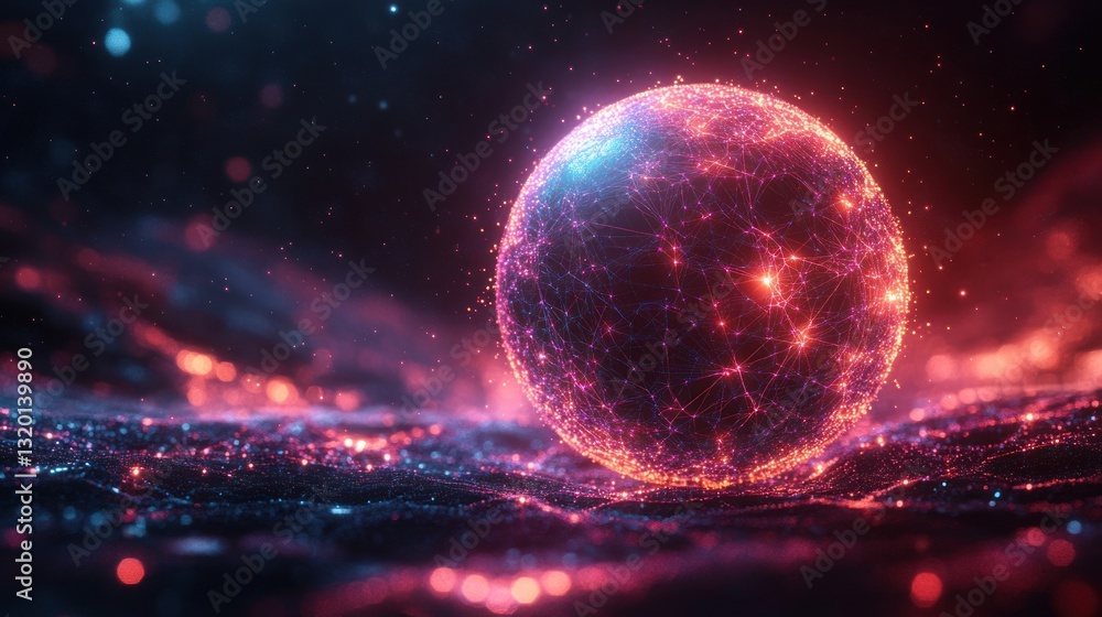 Aufkleber futuristic blue sphere with nodes and lines, abstract digital network, 3d render of geometric struct