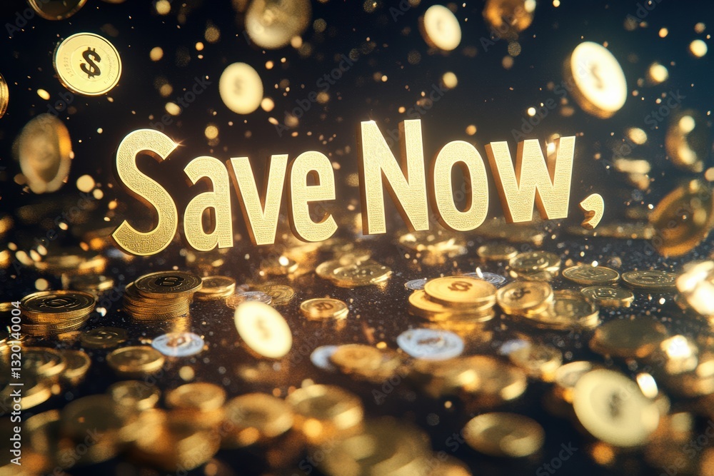 Poster Golden coins and banknotes create an inviting atmosphere for saving with a dynamic message emphasizing financial growth