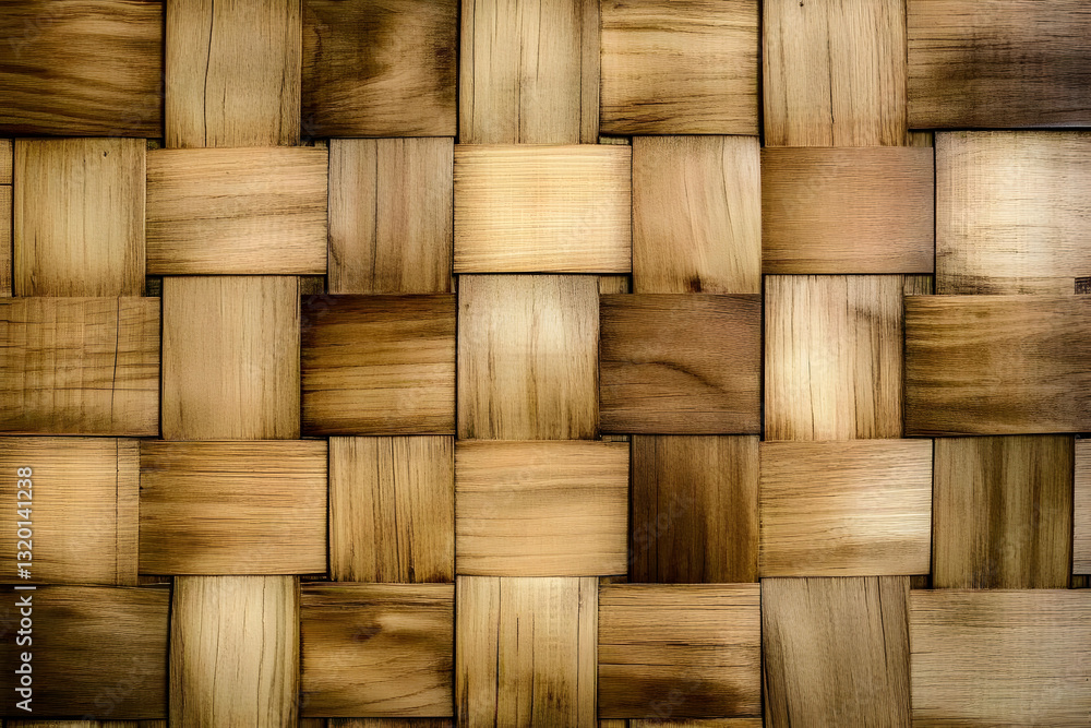 Poster woven wooden squares abstract background texture: a realistic, detailed image of interlocking wood p