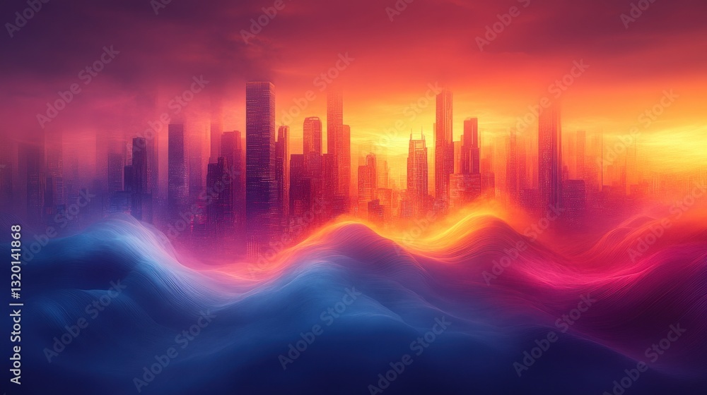 Poster futuristic abstract cityscape business chart template with gradient colors