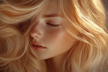 Naklejka premium Close Up of Healthy Shiny Long Blond Wavy Hair