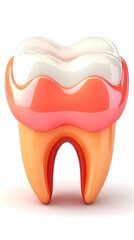 3D Render of a Tooth with Enamel, Gum, and Root, Illustrating Oral Health