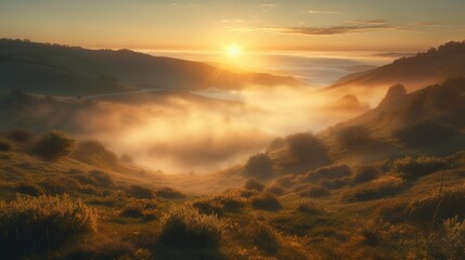 Stunning Sunrise Over Misty Hills with Sea of Clouds in Thailand