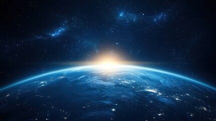 Night view of planet Earth showcasing global communication networks and financial connections from space