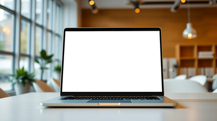 Fototapeta premium Modern Laptop Computer Mockup Blank Screen Office Workspace Technology Digital Device Display Business Workplace Productivity Internet Connection 