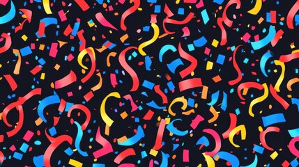 Naklejka premium Confetti and Streamers: A vibrant confetti and streamers spread across a dark background, creates a festive and celebratory atmosphere.