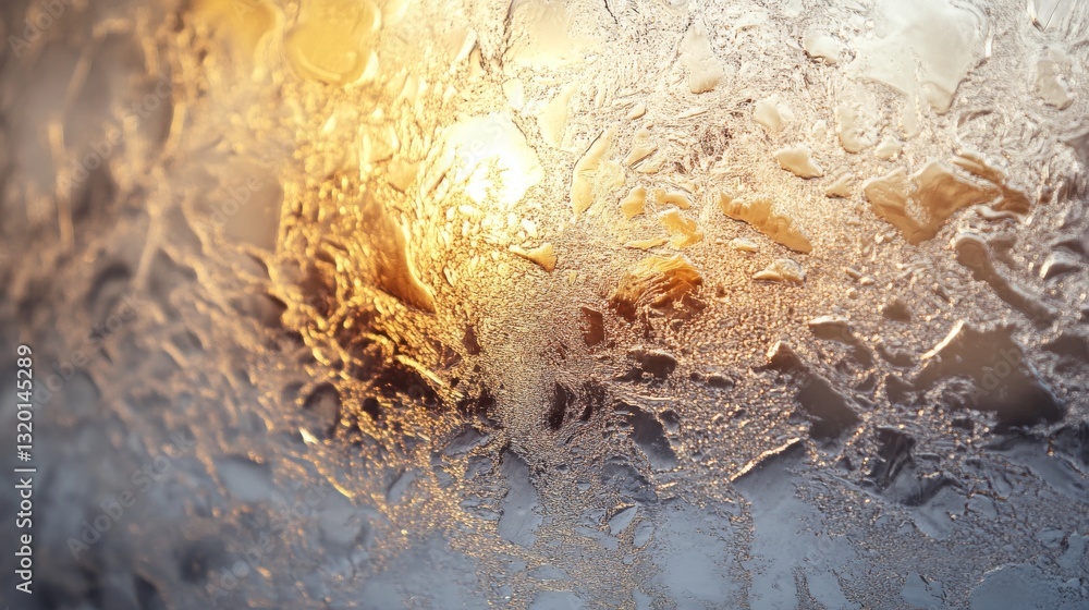 Poster frosted window surface with blurred sunlight creating warm highlights