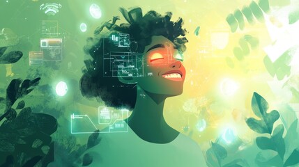 Woman envisions future technology integrated with nature's tranquility