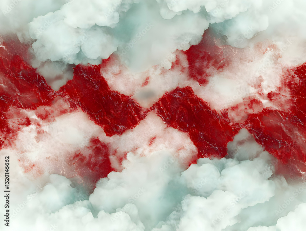 Poster abstract 3d render: red and white swirling cloudscape, a dynamic textured background image