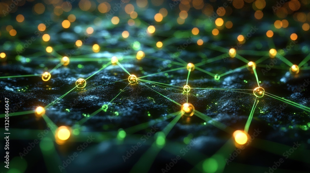 Aufkleber futuristic digital network with interconnected nodes and glowing particles in cyberspace
