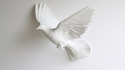 Obraz premium Monochrome flight, Detailed white dove sculpture taking wing gracefully