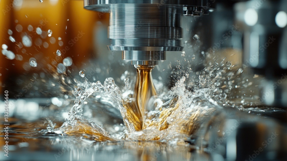 Poster high-speed machining process with coolant splashing