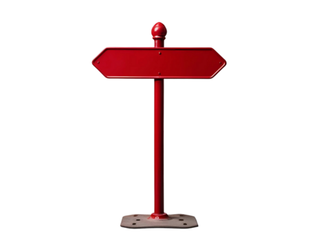 A metal signpost red banner