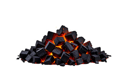 Glowing Black Charcoal Briquettes with Sparks and Fire 