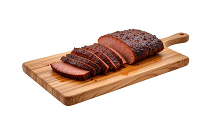 Sliced Juicy Barbecued Brisket on Wooden Cutting Board with Crispy Edges