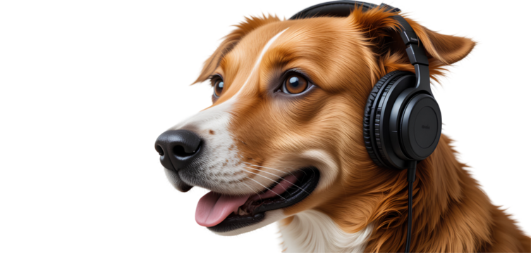 Adorable Dog Wearing Headphones Expressing Curiosity and Joyful Listening