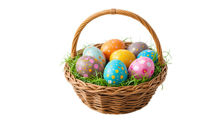 Colorful Easter Eggs in a Wicker Basket
