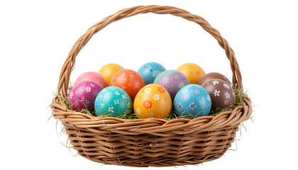 Colorful Easter Eggs in a Wicker Basket