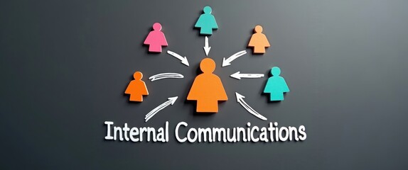 Words about internal communications and figures connected by arrows.