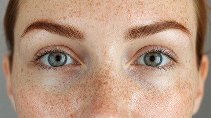 Fototapeta premium Close Up of Beautiful Eyes with Freckles and Natural Makeup