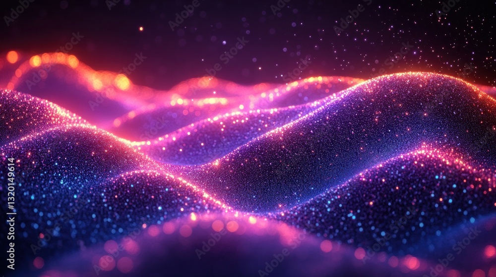 Poster futuristic abstract blue wave background with glowing particles in cyberpunk style