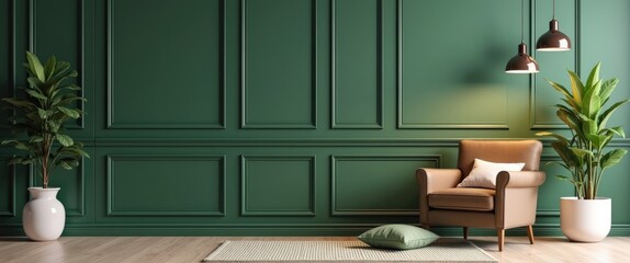 Interior of a room featuring a cozy armchair adorned with pillows and a houseplant positioned against the wall.