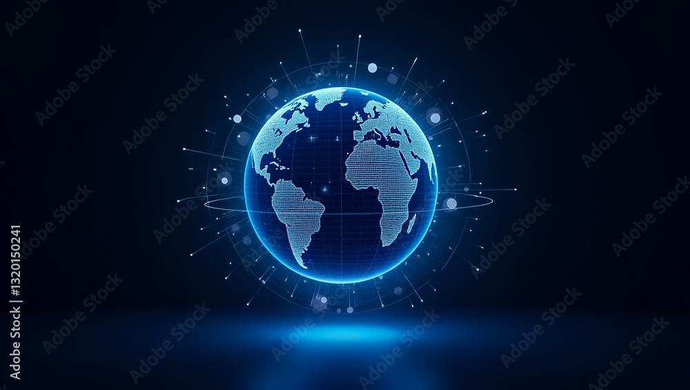 Poster digital global network futuristic world map technology abstract blue illuminated sphere data visuali