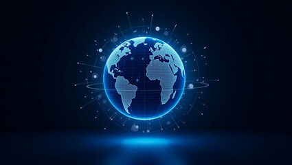 Digital Global Network Futuristic World Map Technology Abstract Blue Illuminated Sphere Data Visualization Modern Design Graphic Element Internet     