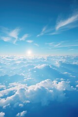 International Day for the Preservation of the Ozone Layer concept: Beautiful white clouds against a clear blue sky on a sunny day, textured background.