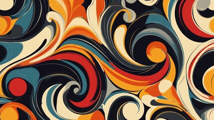 Whimsical Swirls: A mesmerizing and colorful abstract pattern of swirling shapes and bold hues, radiating a sense of vibrancy, dynamism, and artistic expression.
