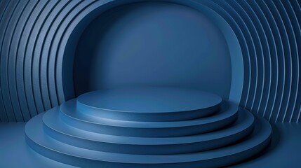 Obraz premium _Blue_gradient_minimalist_lines_curved_fluid_display