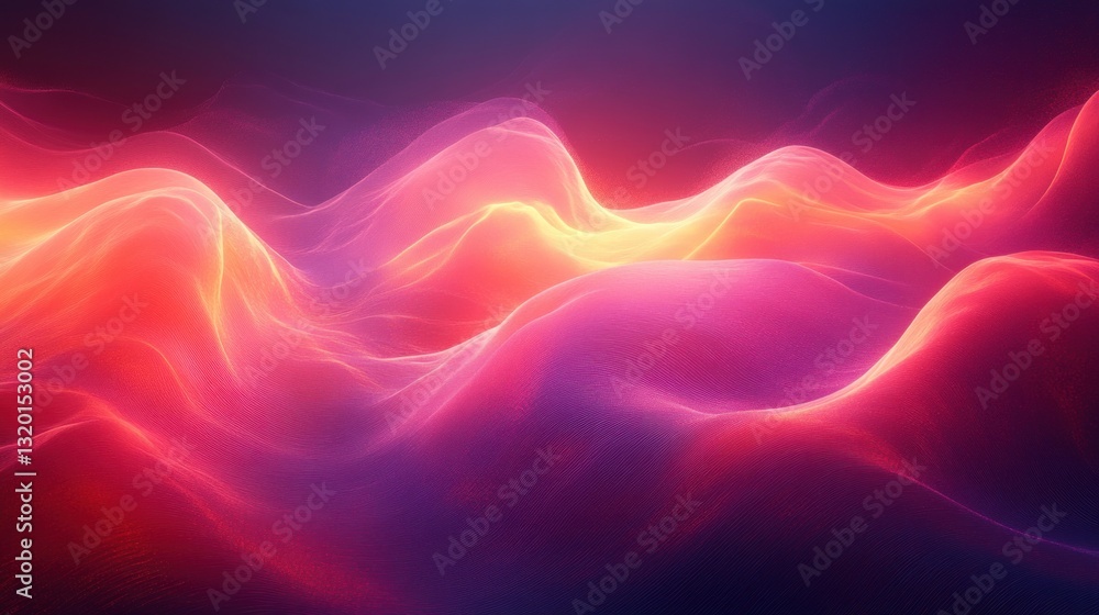 Poster futuristic abstract light waves with flowing pink gradients and dots in space for technology illustr