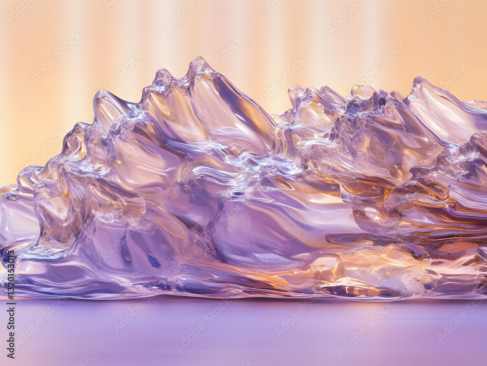 Poster abstract 3d render of glass mountains with purple and peach hues, creating a dreamlike background im