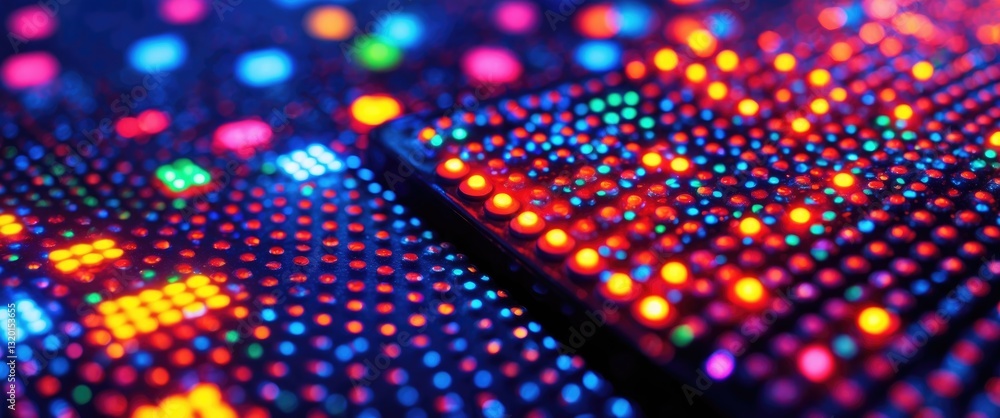 Poster closeup of led panel light texture background, with rgb dots. dots utilized for background design. d