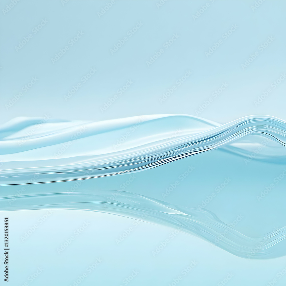 Poster abstract 3d rendering of flowing light blue waves creating a serene background illustration, perfect